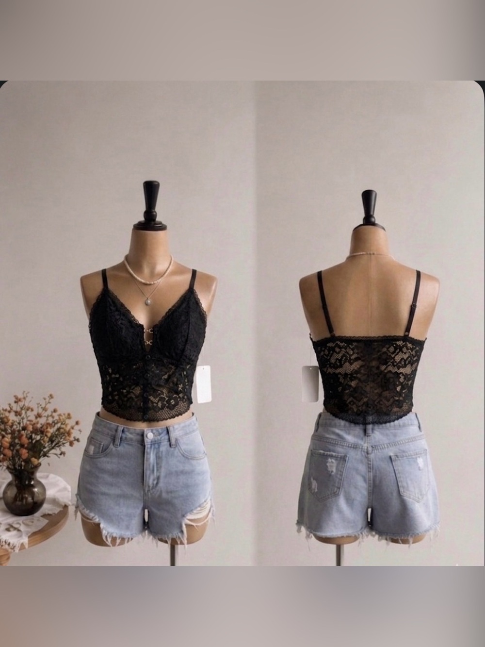 Black Lace Crochet Camisole Crop Top - Women
